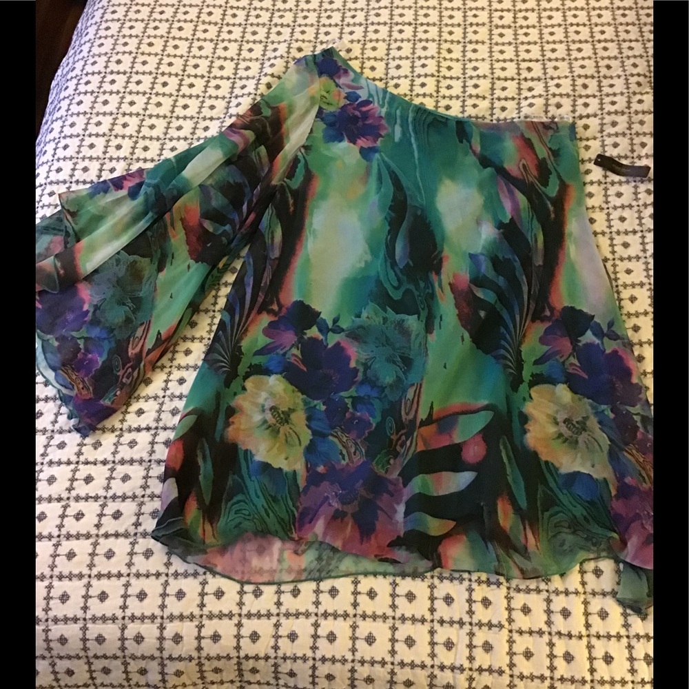 Bisou Bisou one shoulder dress size 16 jade/purple